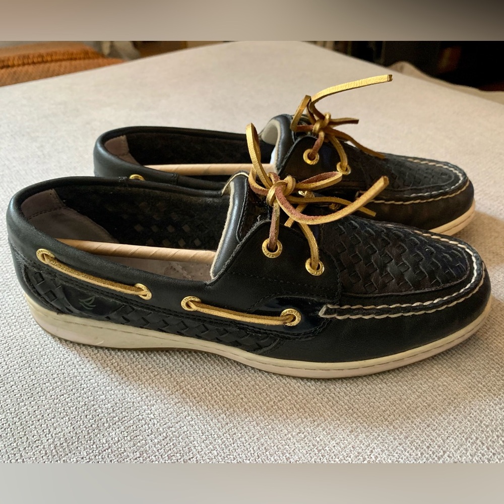SPERRY TOP SIDER 61428 Women’s Lace Up Boat Shoes Navy Blue/Gold Size 9